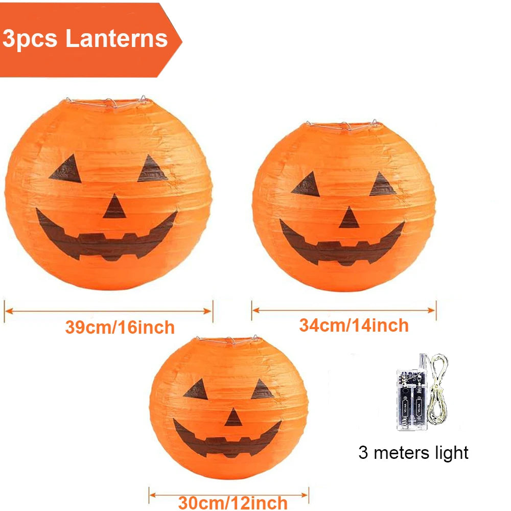 Halloween Pumpkin Lantern Jack O Hanging Paper Lanterns With Lights