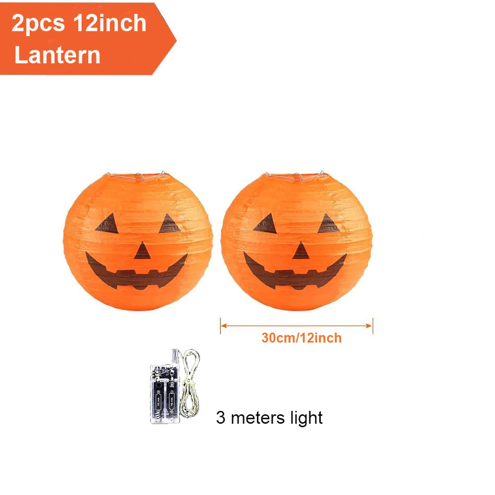 Halloween Pumpkin Lantern Jack O Hanging Paper Lanterns With Lights