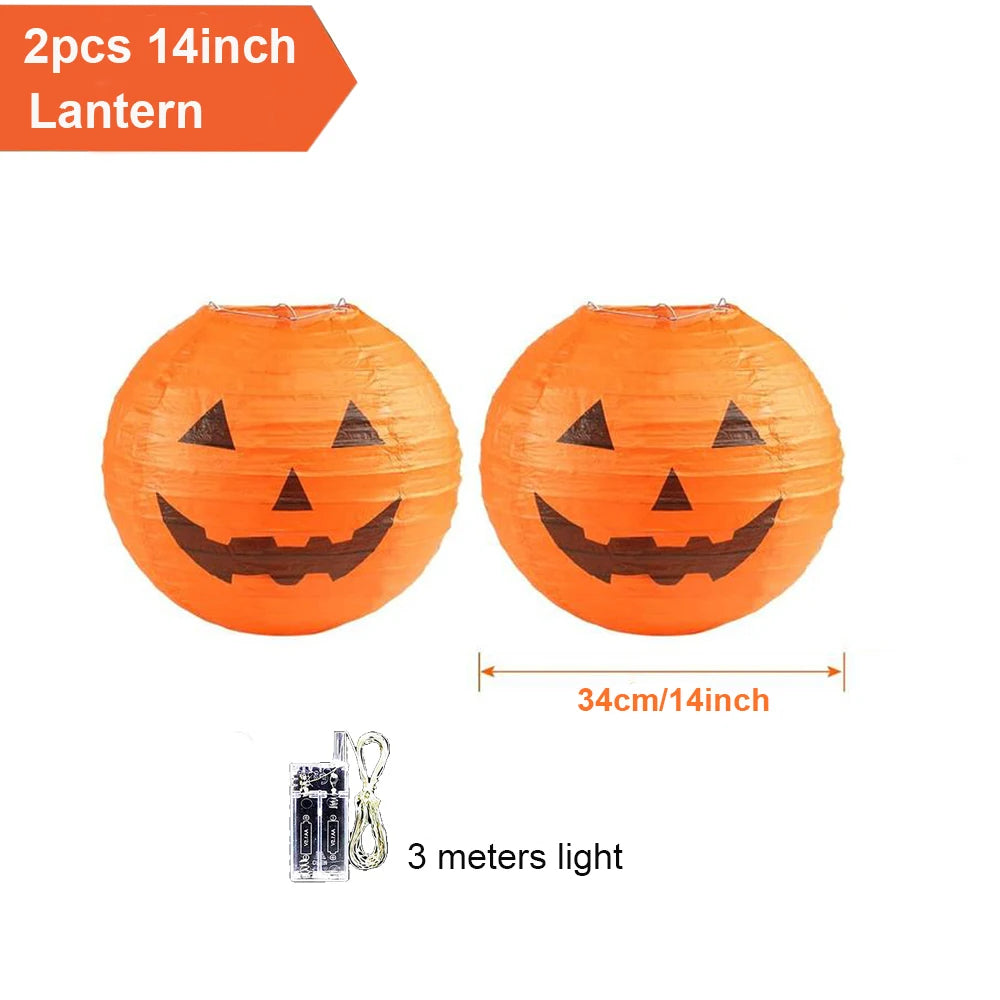Halloween Pumpkin Lantern Jack O Hanging Paper Lanterns With Lights