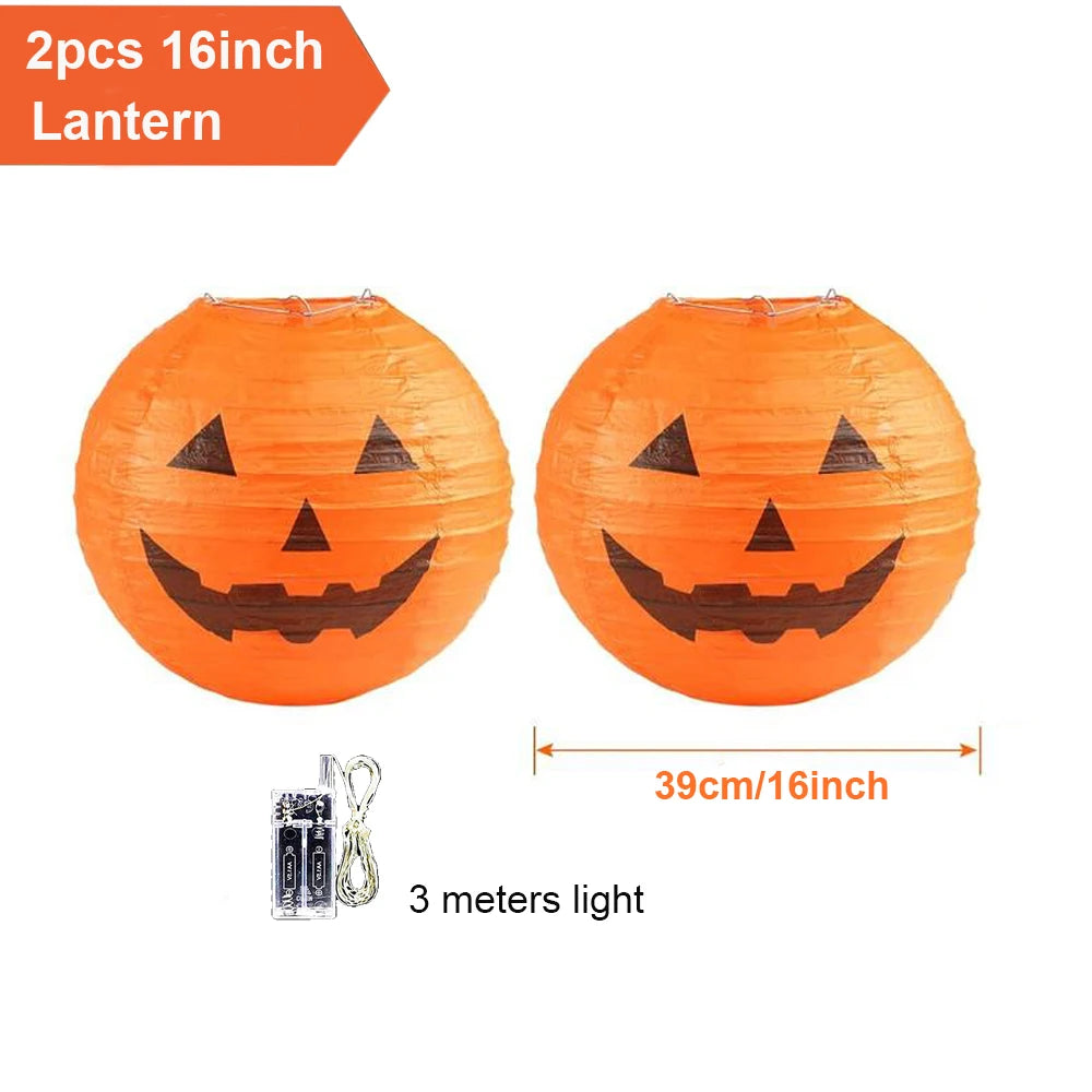 Halloween Pumpkin Lantern Jack O Hanging Paper Lanterns With Lights