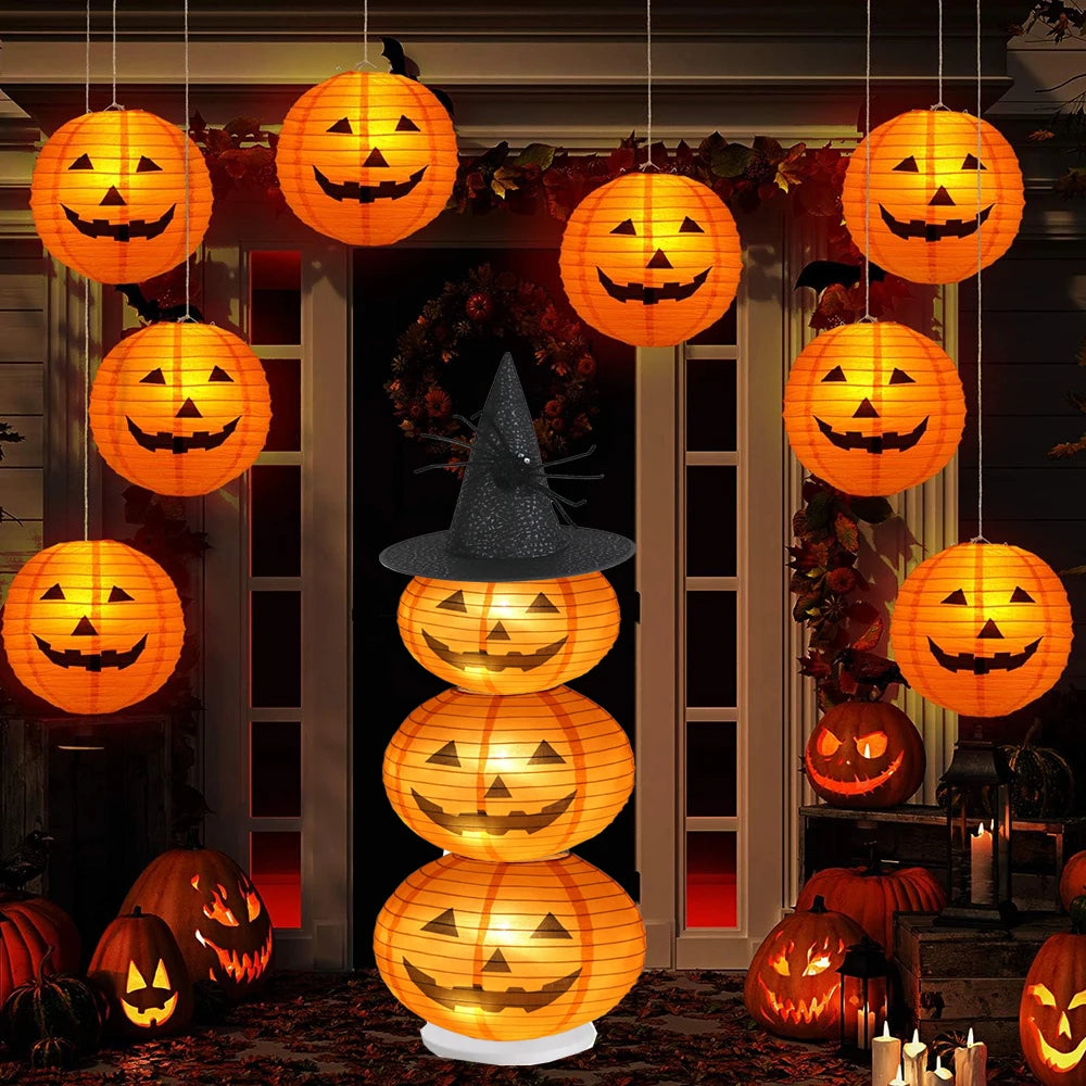 Halloween Pumpkin Lantern Jack O Hanging Paper Lanterns With Lights